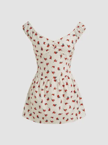 Blumige Punkte-Ruffle-Kurzkleid