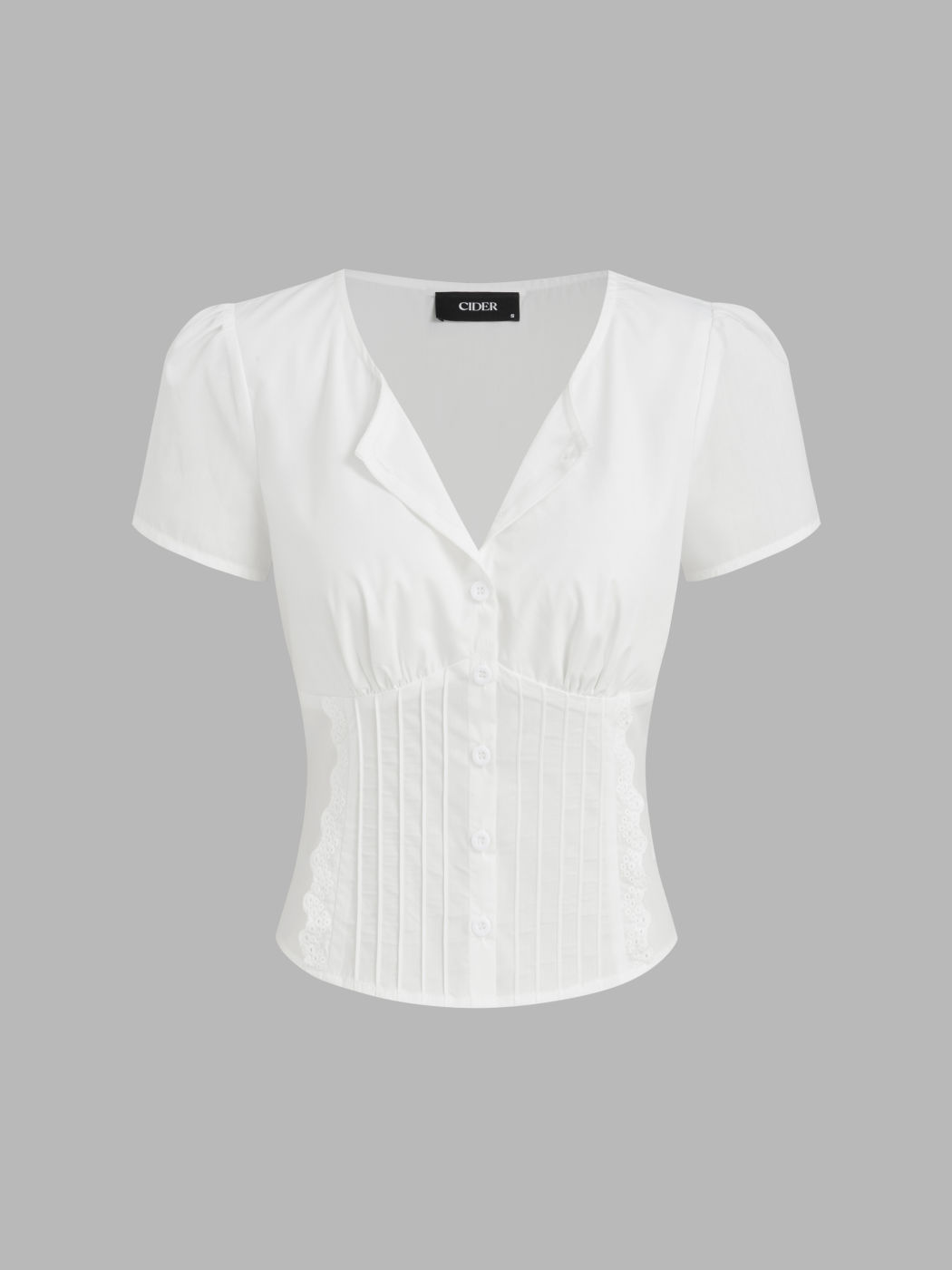 Cotton-blend Broderie Anglaise Trim Pleated Blouse