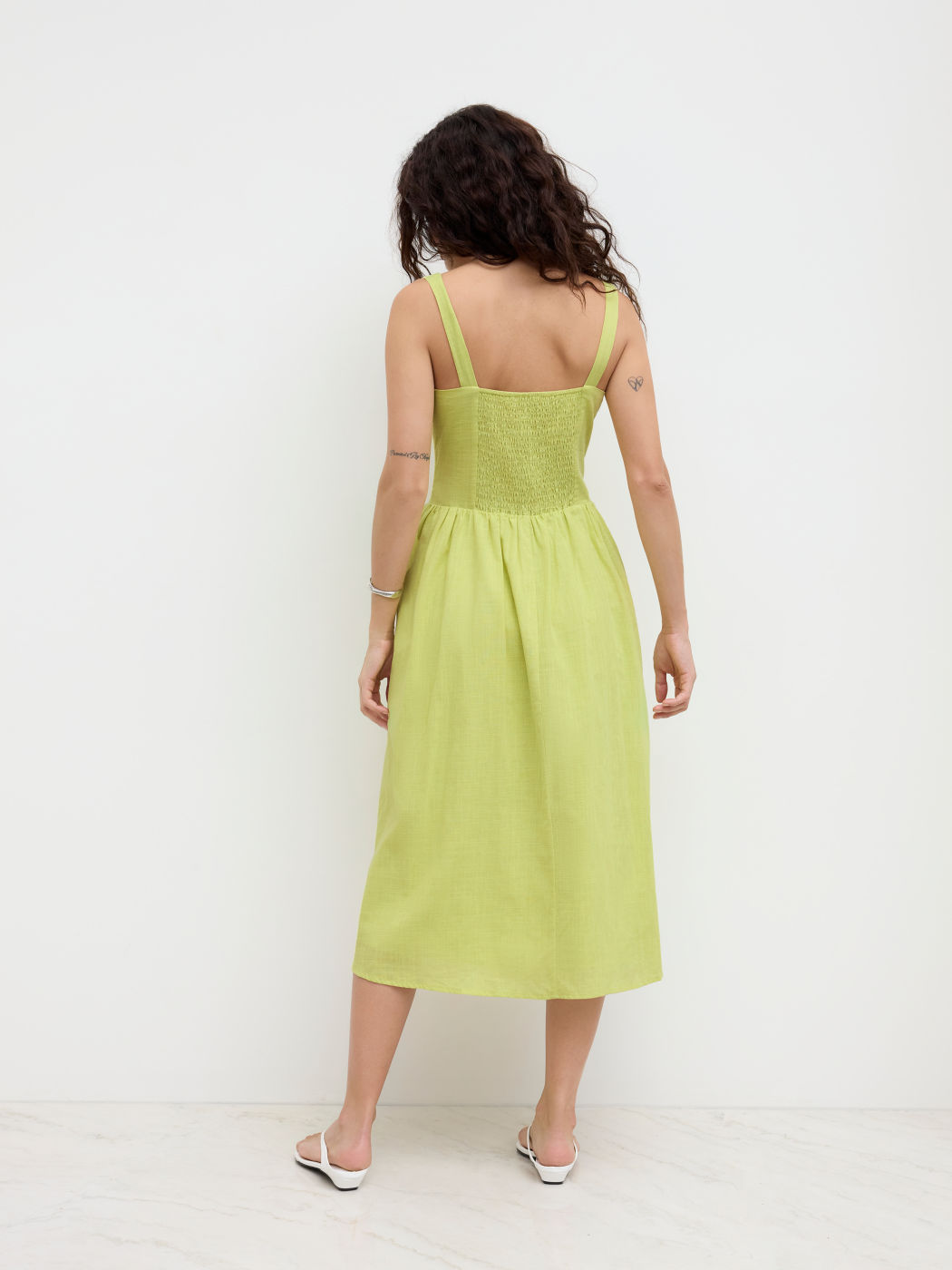 100% Cotton Square Neck Ruffle Cami Midi Dress