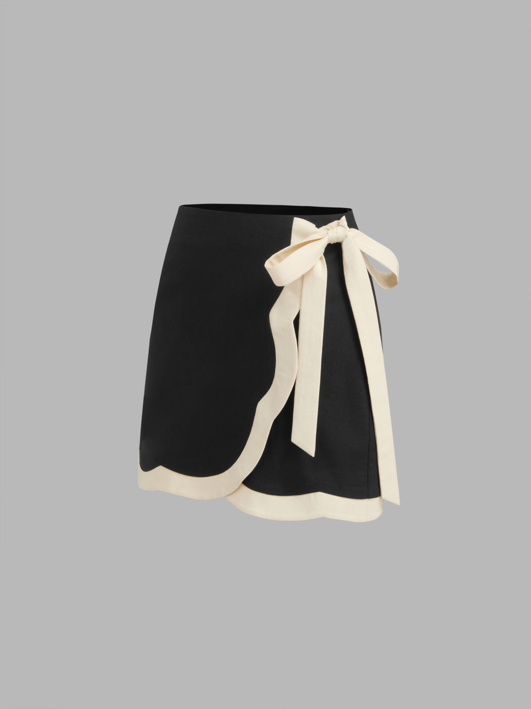 Linen-blend Mid Rise Contrasting Binding Wrap Mini Skirt