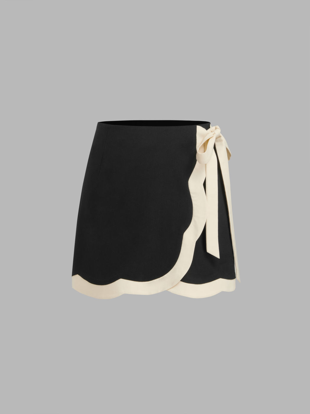 Linen-blend Mid Rise Contrasting Binding Wrap Mini Skirt