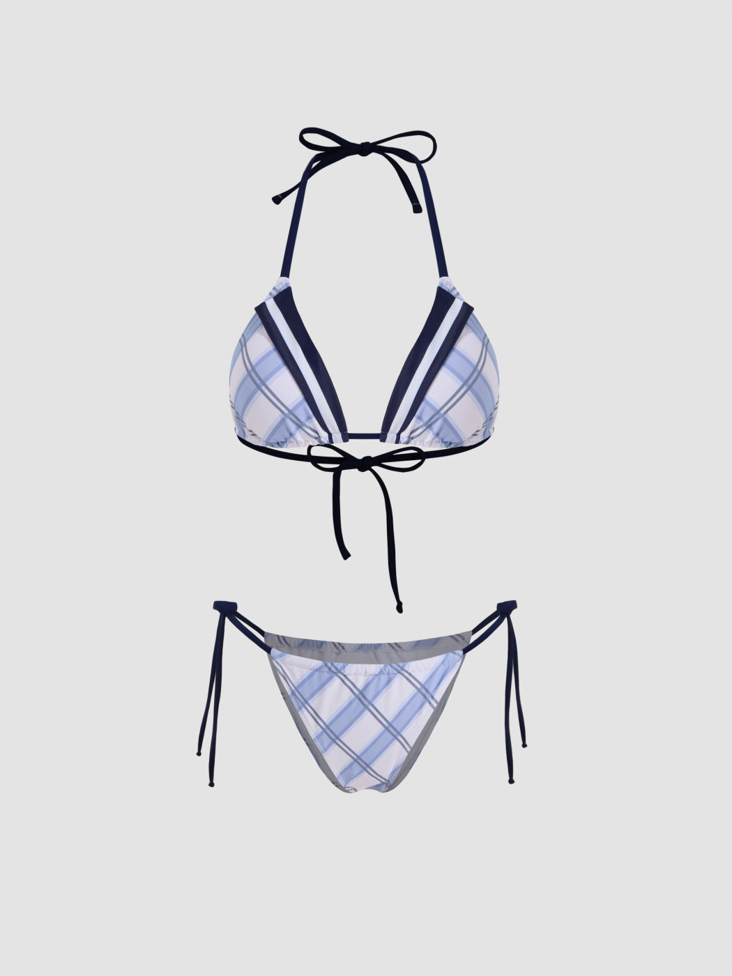 Halter Neckline Check Triangle Tie Side Bikini Set