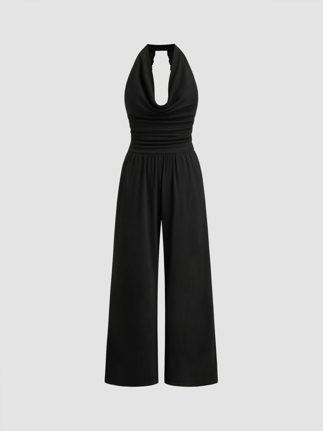 Halter Neckline Ruched Wide Leg Jumpsuit