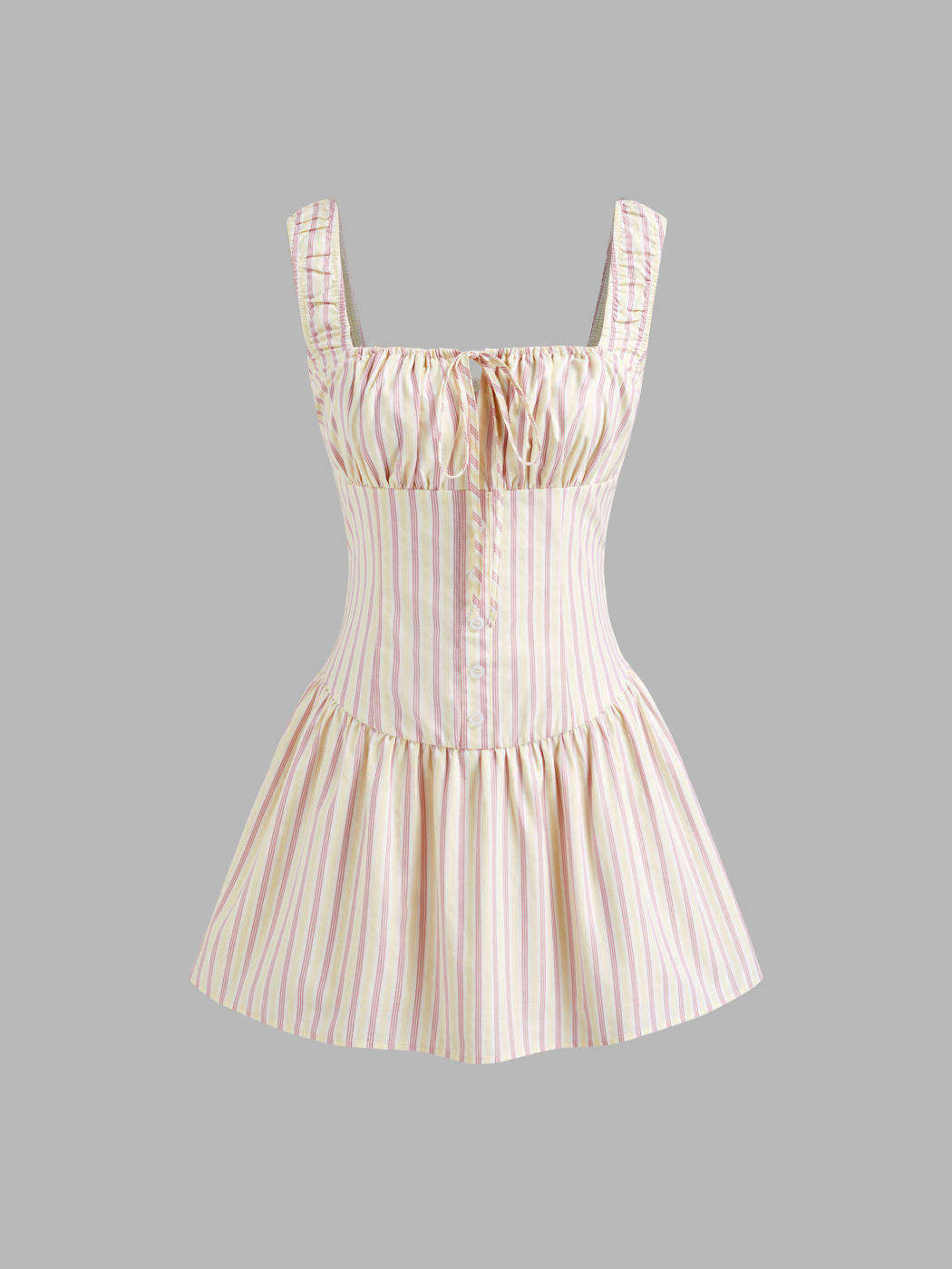 Cotton-blend Stripe Ruched Shirred Knotted Cami Mini Dress