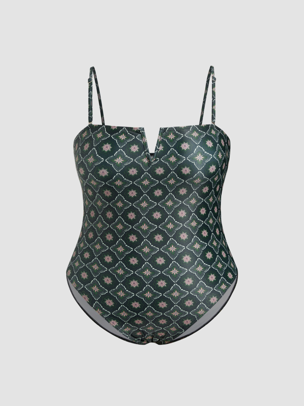 Formgebendes Blumenmuster V-Schnitt Badeanzug mit Bojen Kurve & Plus