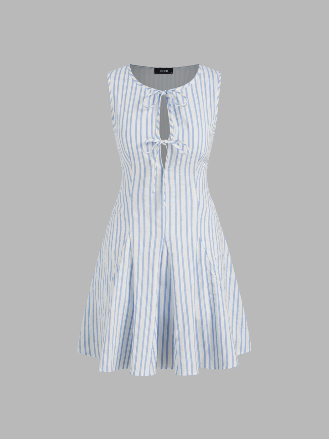 Cotton-blend Stripe Tie Front Ruffle Mini Dress