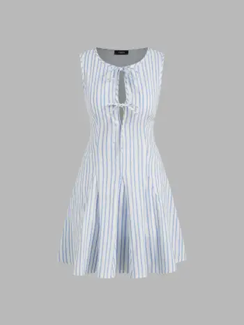 Asymmetrical Neck Knotted Mini Dress