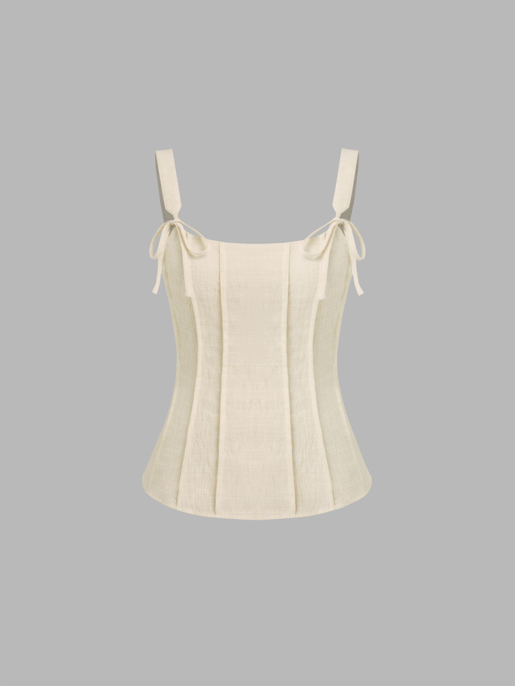 Linen-blend U-neckline Knotted Pleated Cami Top