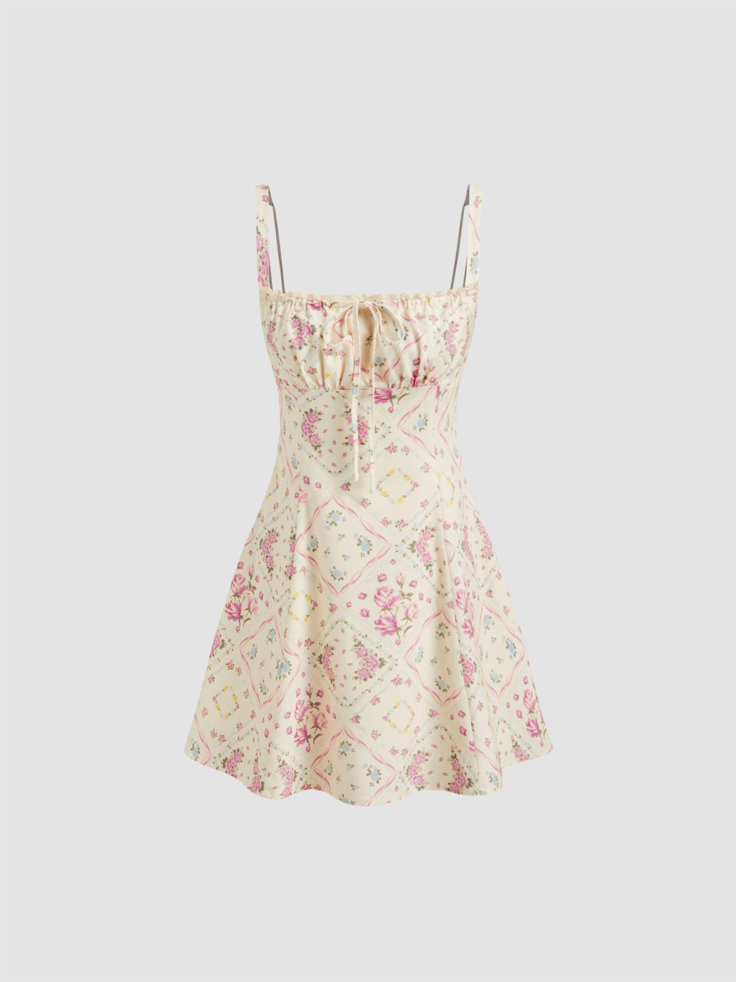 Linen-blend Square Neck Ruched Knotted Mini Dress