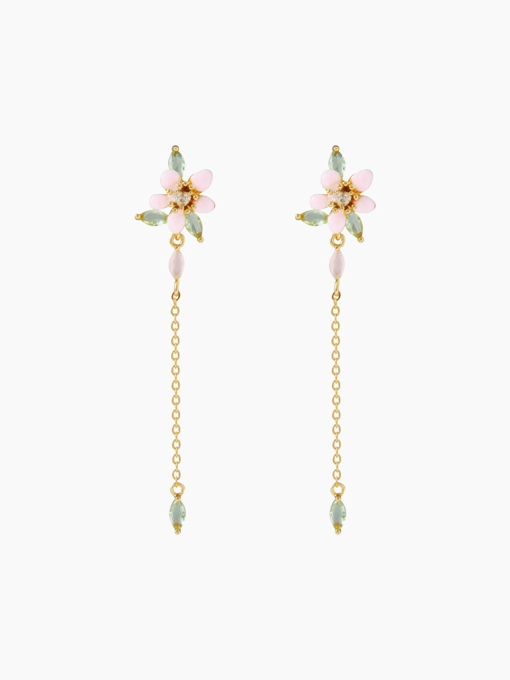 ZIRCON FLORAL & HEART CHAIN DROP EARRINGS