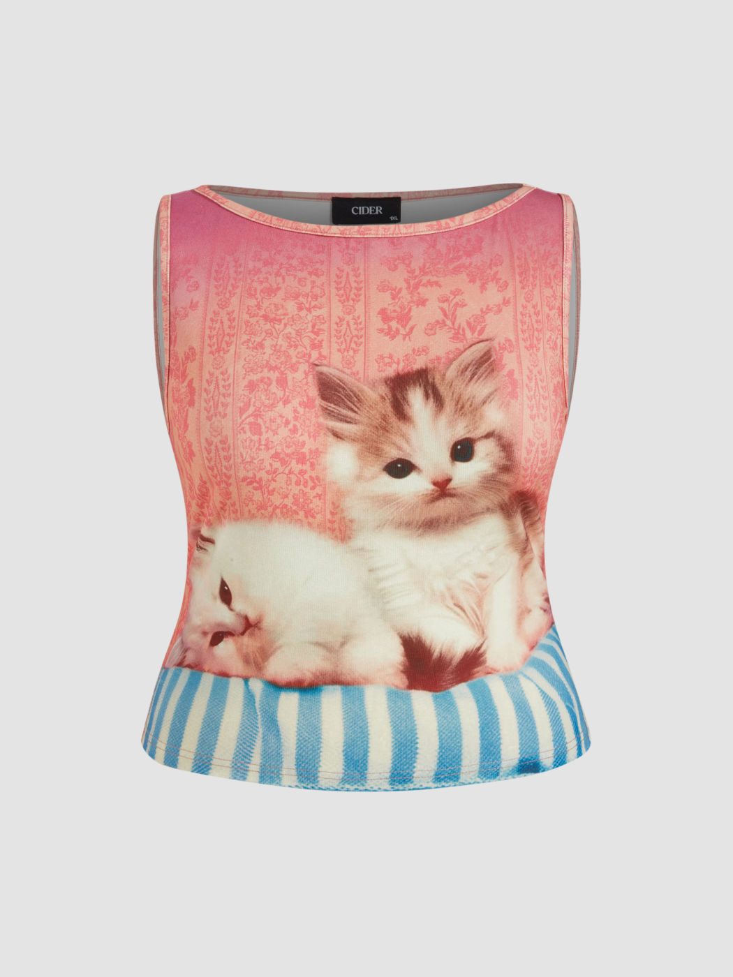 Cotton-blend Kitty Graphic Tank Top Curve & Plus