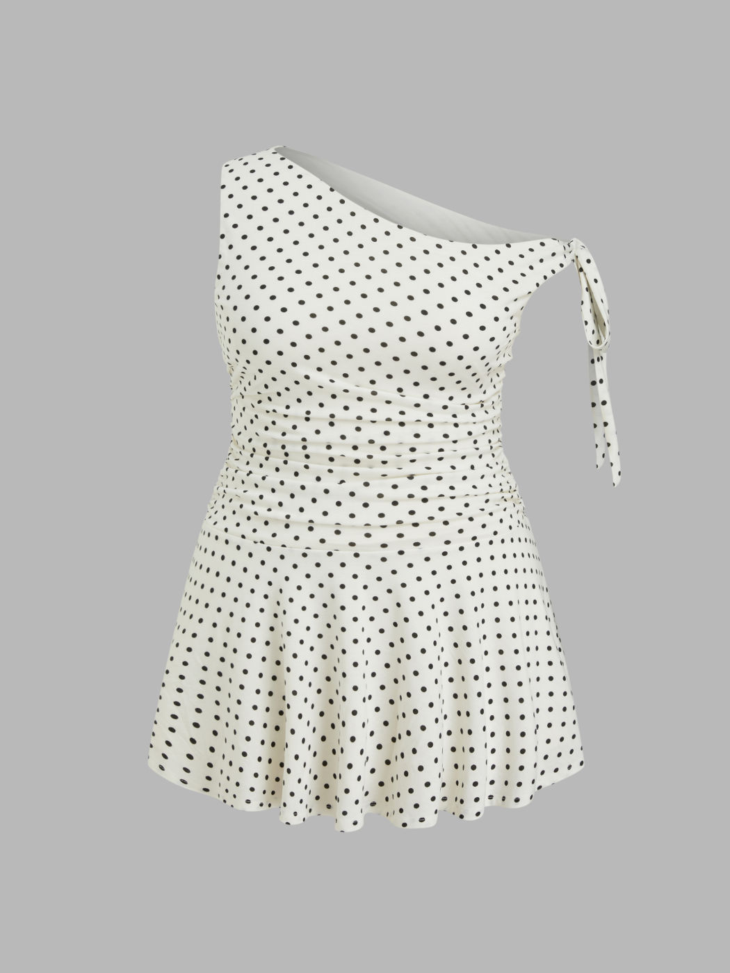 Asymmetrical Neck Polka Dot Ruched Mini Dress Curve & Plus