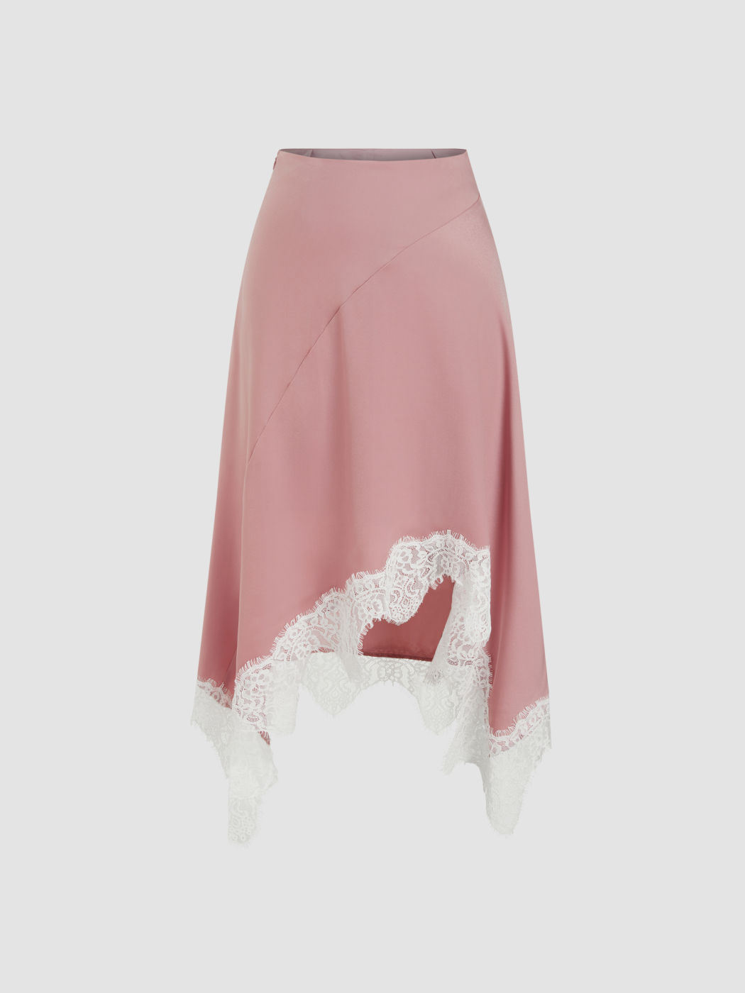 Satin Mid Rise Lace Trim Midi Skirt