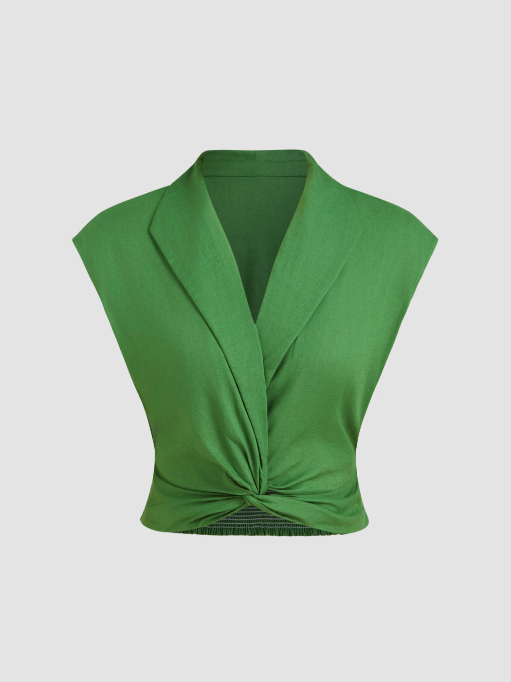Linen-blend Collar Twist Shirred Oversized Blouse