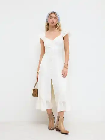 Sweetheart Neckline Applique Split Ruffle Hem Midi Dress