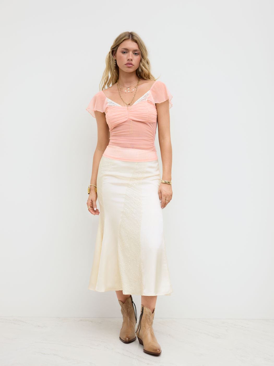 Lace Trim Ruched Top