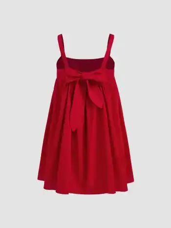 100% Cotton Bowknot Smock Mini Dress