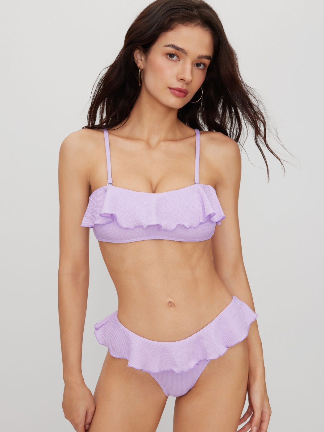 U-neckline Lettuce Trim Bracelet Cheeky Bikini Set