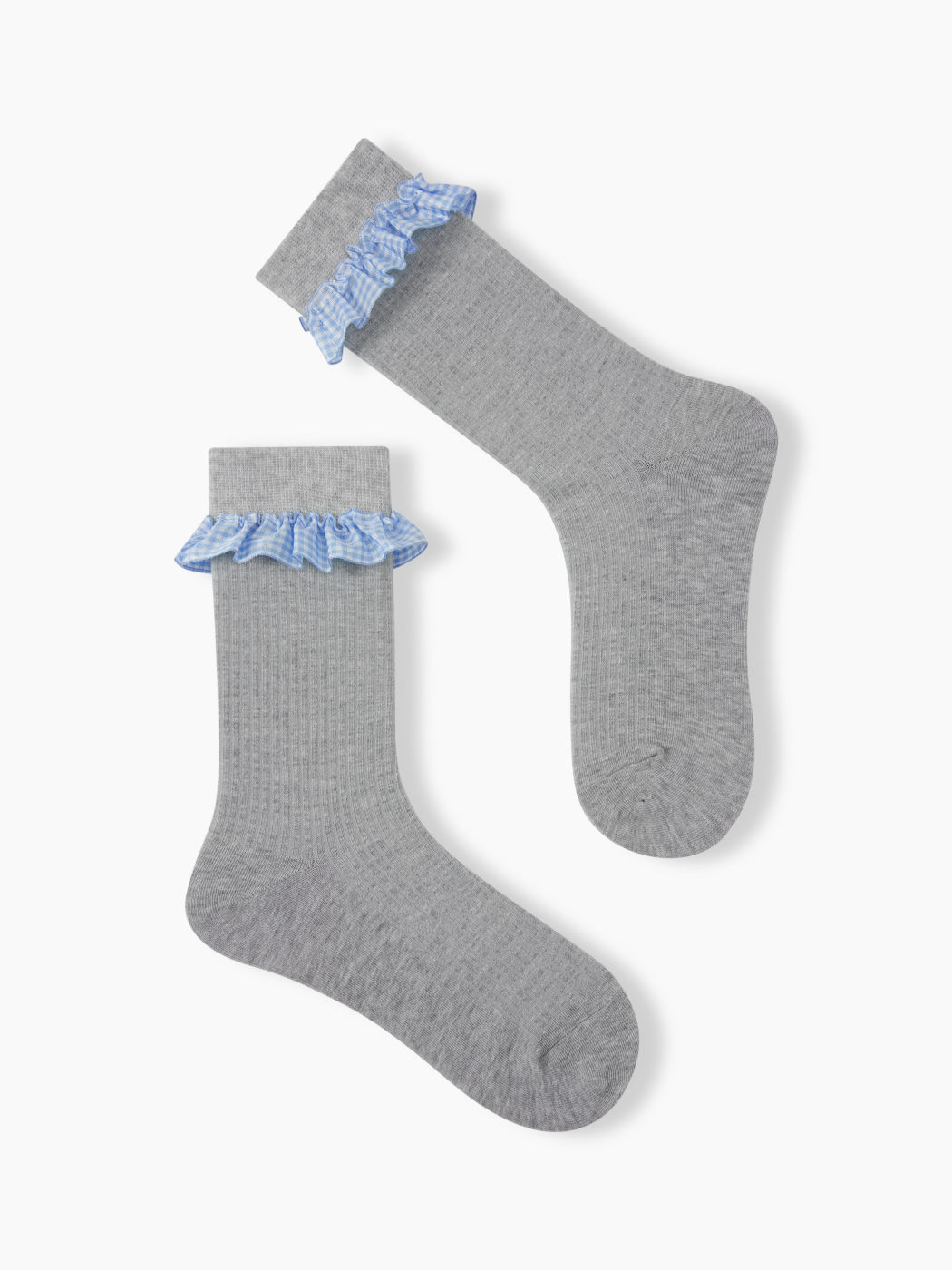 2 PAIRS GINGHAM RUFFLE CREW SOCKS SET
