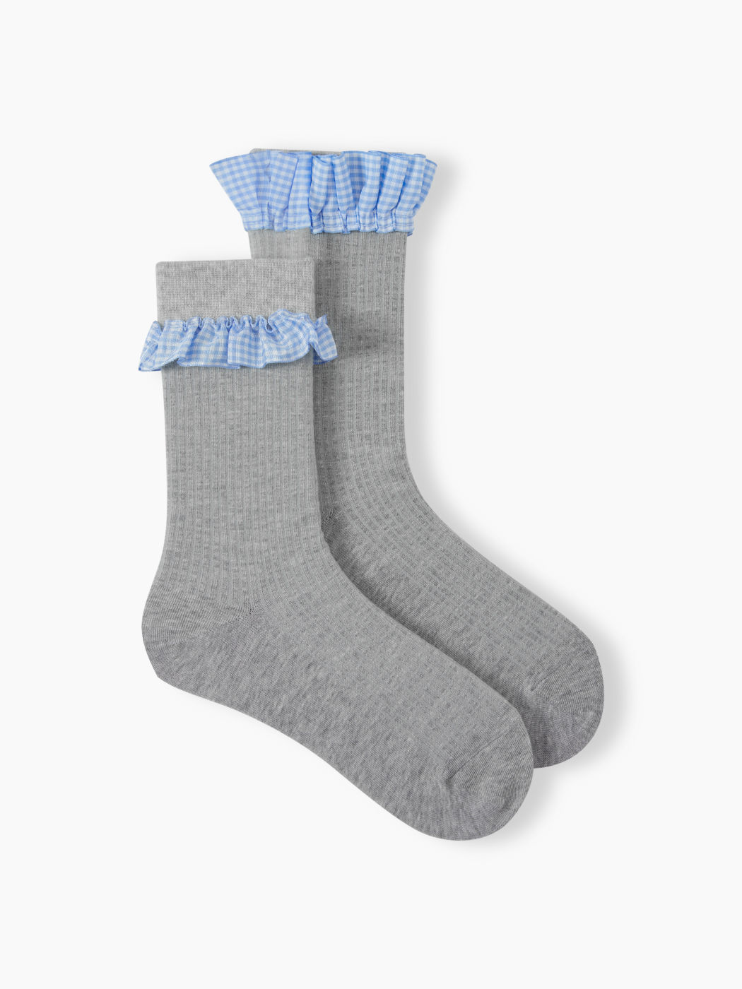 2 PAIRS GINGHAM RUFFLE CREW SOCKS SET