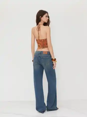 Halter-Ausschnitt Blumenmuster Asymmetrisches Hem Oberteil