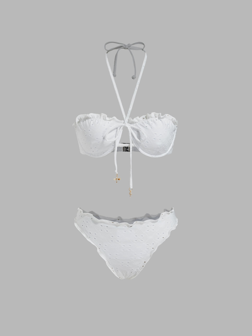 Halter-Ausschnitt, Englisches Stickerei, Salatrand, Libellen-Details, Bügelsupport, sassy Bikini-Set