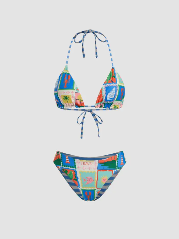 Summer Travel Shaping U-neckline Sun & Fish Knotted One Piece Swimsuit
