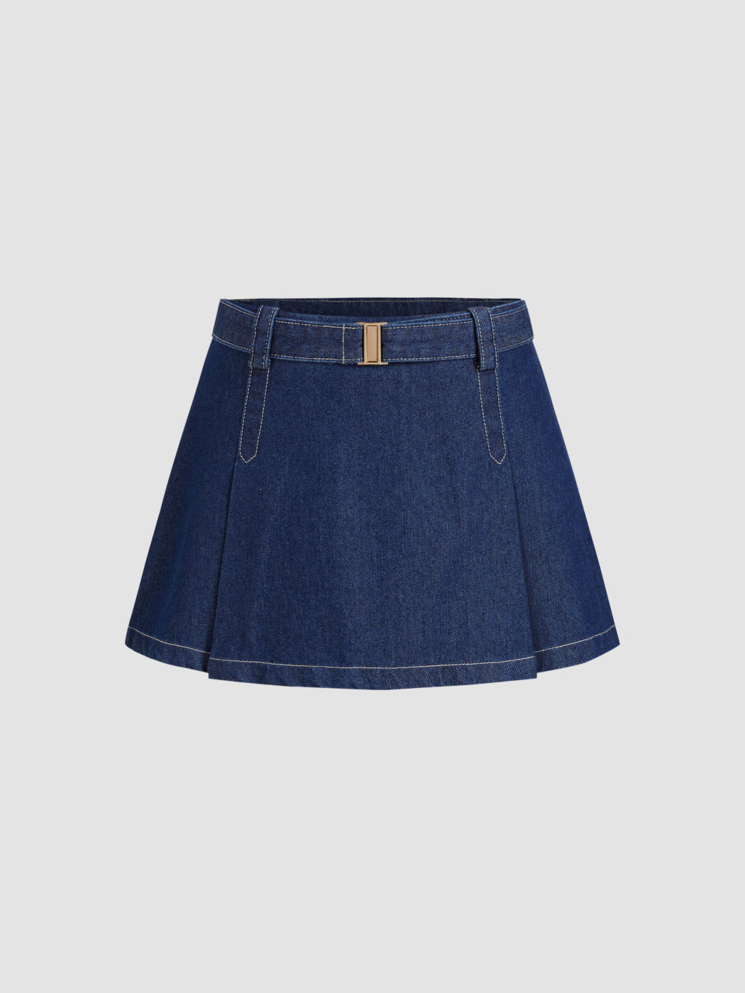 Mini gonna di jeans a vita bassa con volant e cintura