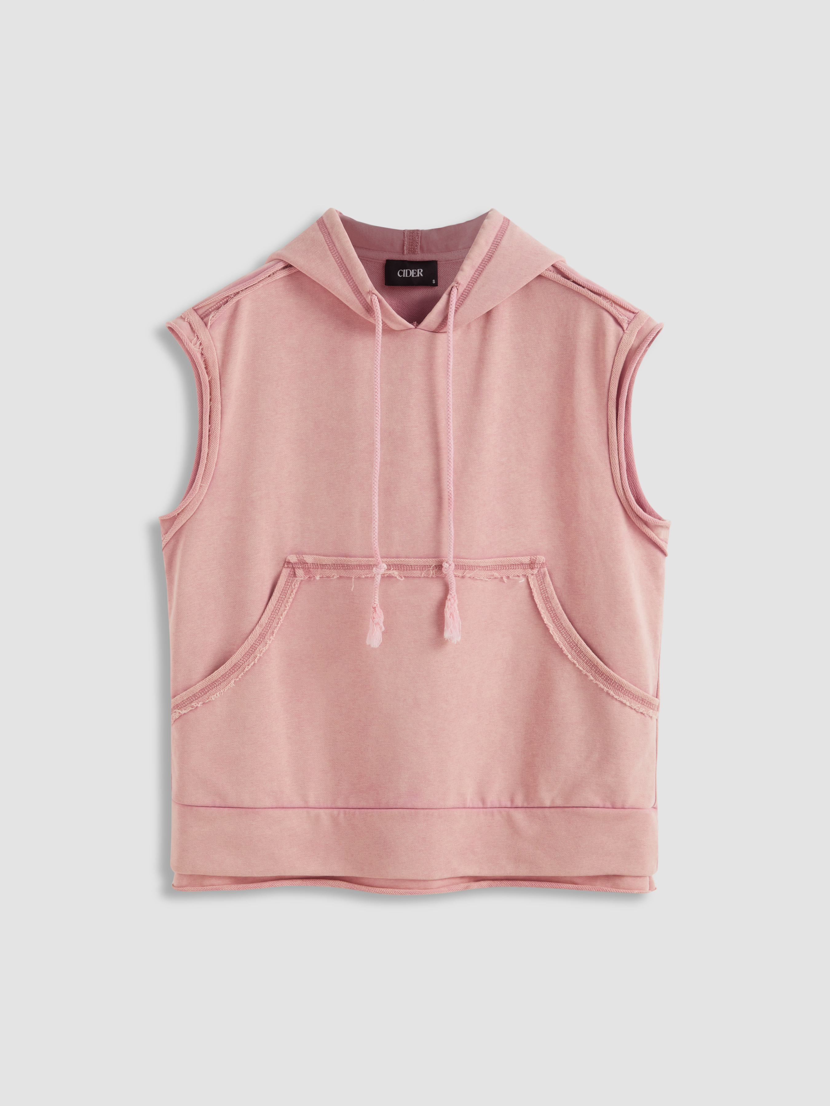 Terry Terry Drawstring Sleeveless Hoodie For Daily Casual