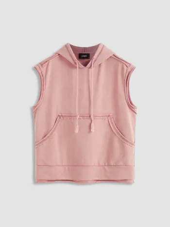 Terry Drawstring Sleeveless Hoodie