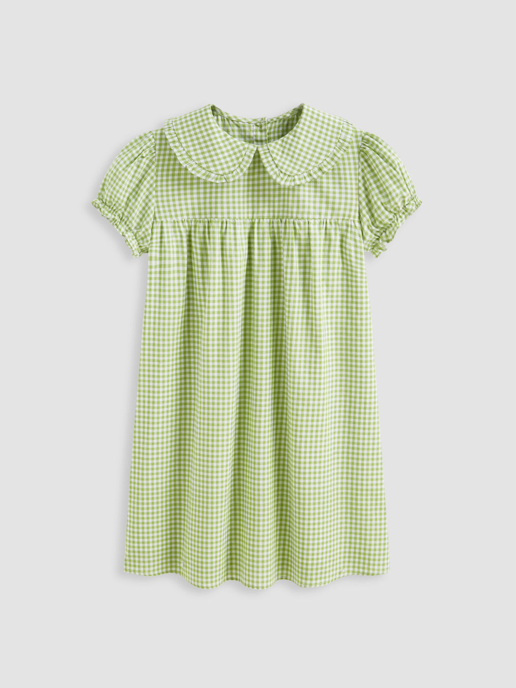 Mini abito a quadri con bottoni, colletto Peter Pan in cotone e maniche a sbuffo