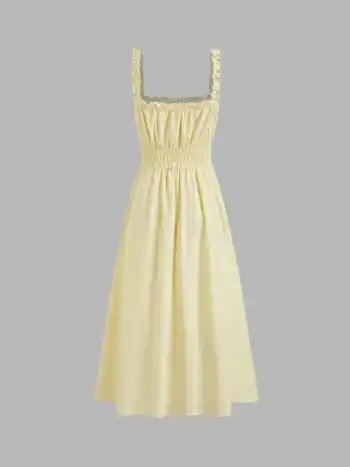 Linen-blend Lettuce Trim Knotted Shirred Cami Midi Dress
