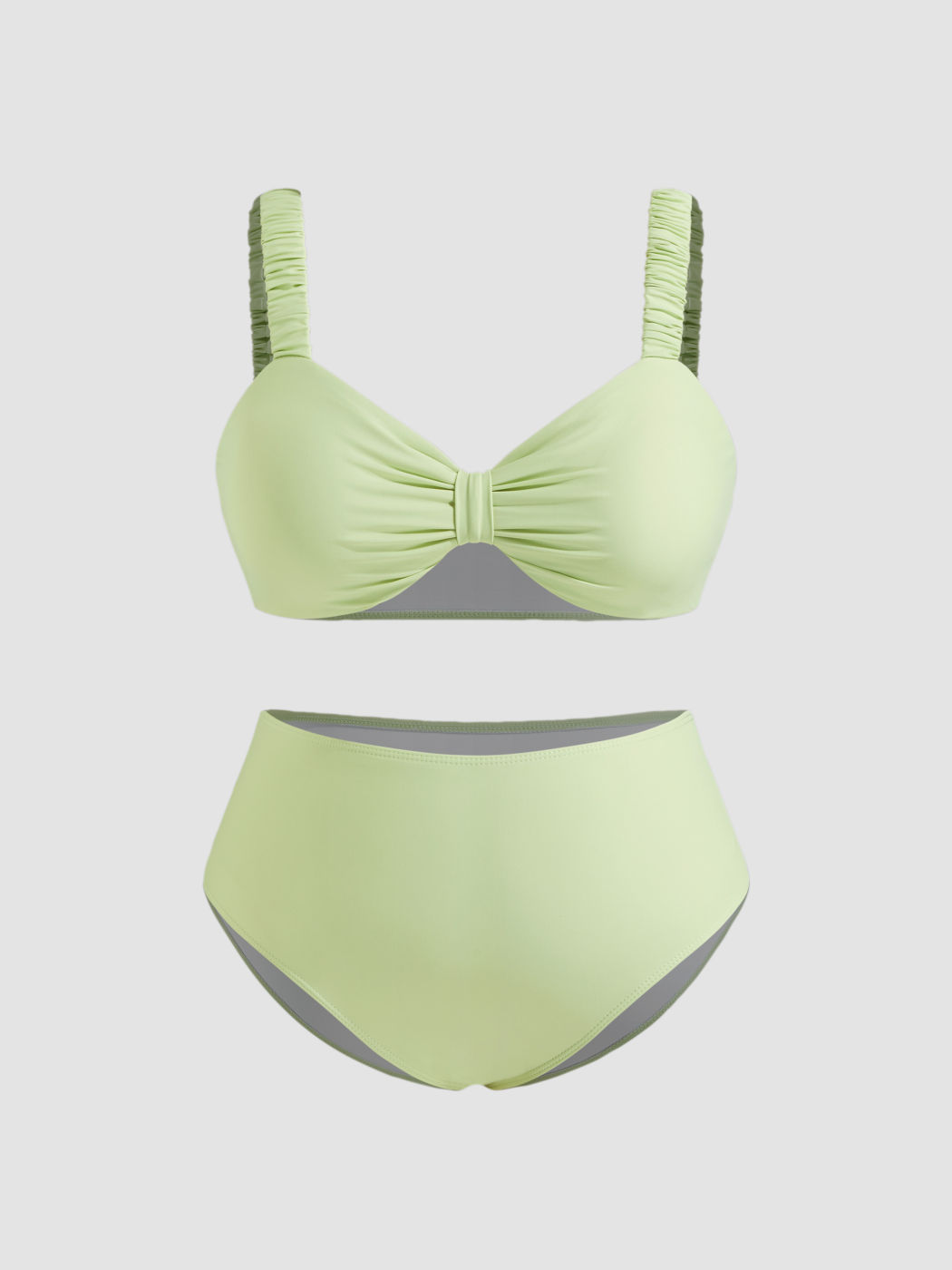 V-neck Ruched Elastic Shoulder Straps Bracelet Cheeky Bikini Set Curve & Plus