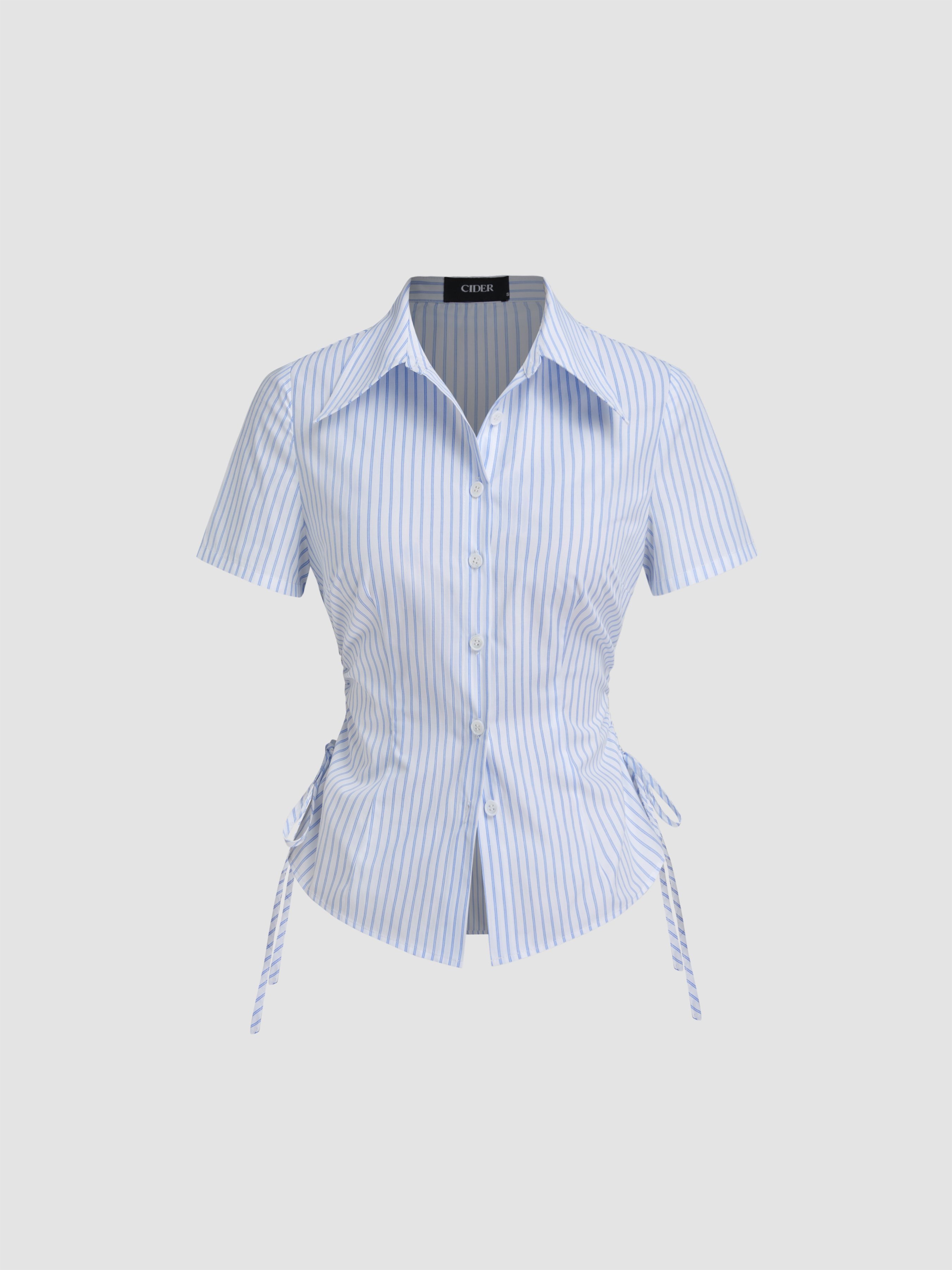 Color Block Stripe Polo Collar Knit T-Shirt