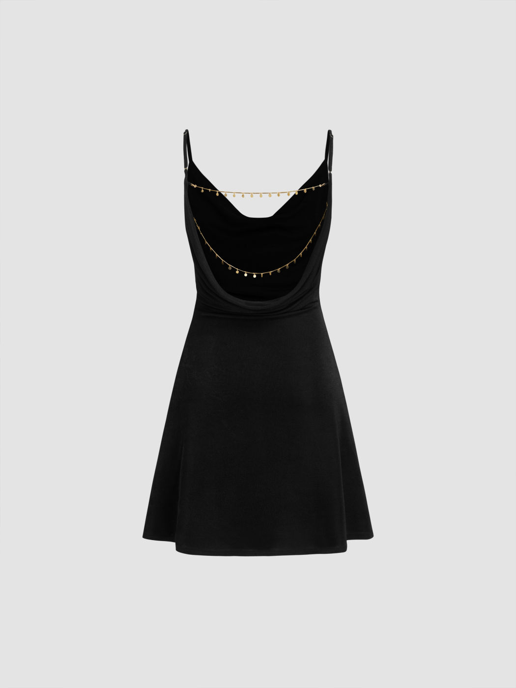 Cowl Neck Backless Chain Detail Ruched Cami MIni Dress