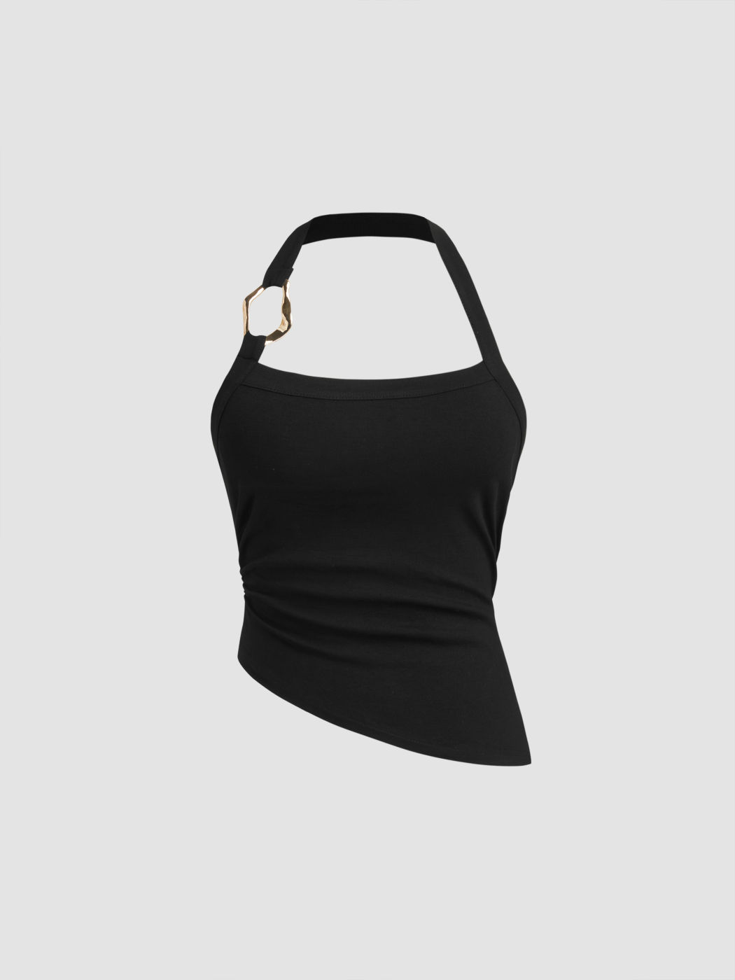 Halter Neckline Buckle Asymmetrical Hem Cami Top