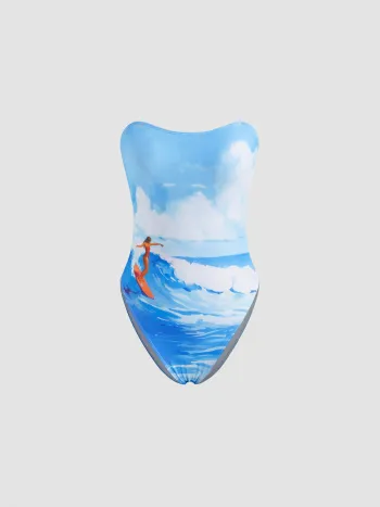 Shaping Halter Neckline Surfing Knotted One Piece Swimsuit