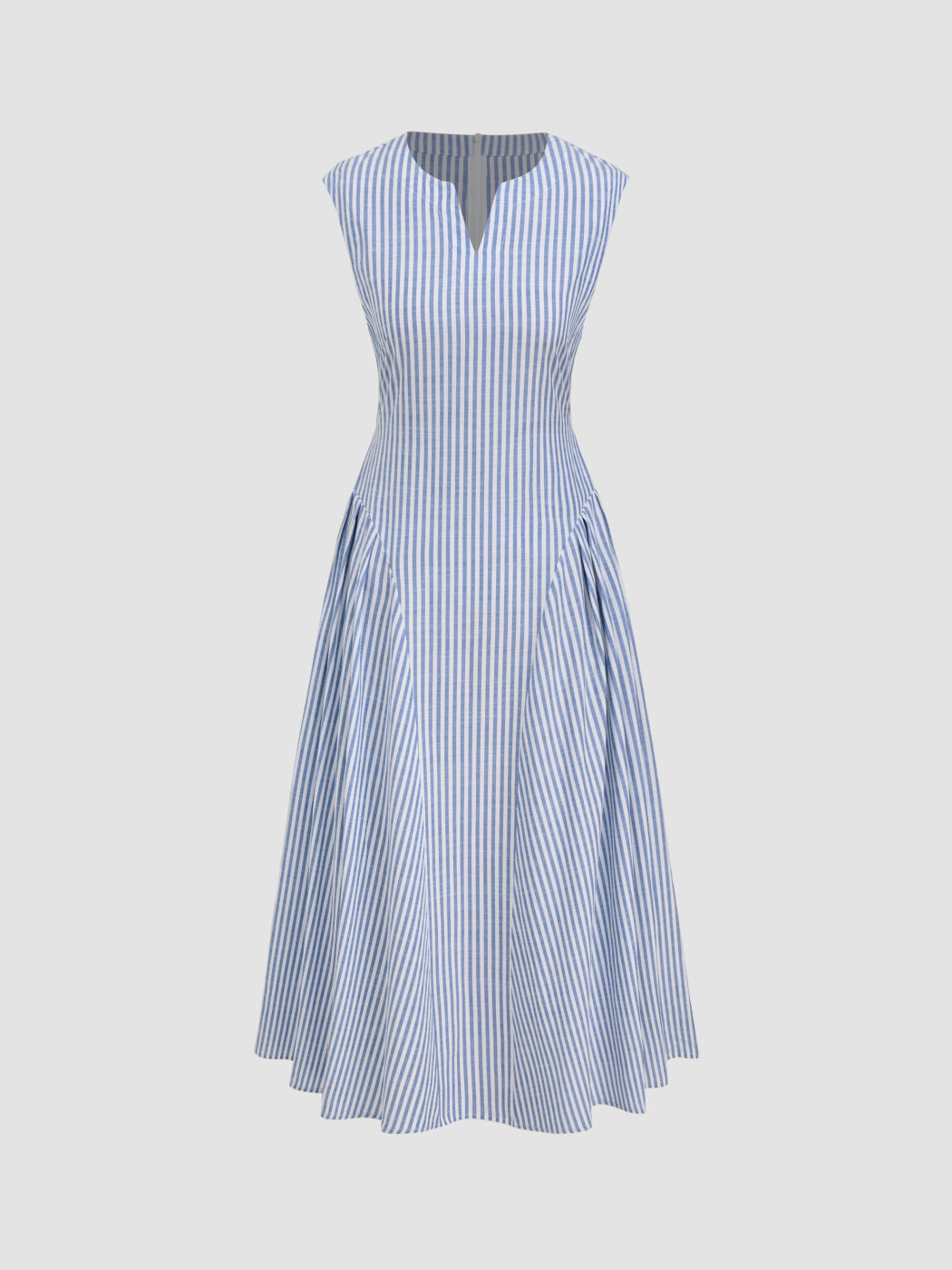 Cotton-blend Round Neckline Striped Ruffle Maxi Dress