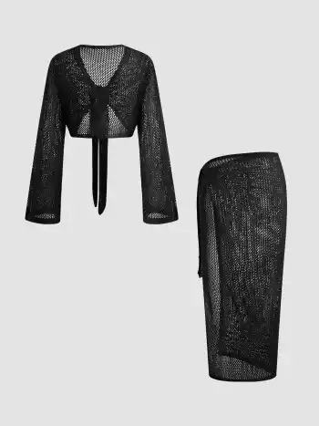 Hollow Out See-through Cover Up Set