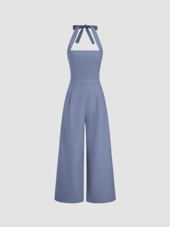 Leinenmischung Halter-Halslinie Knoten-Breitbein-Overalls