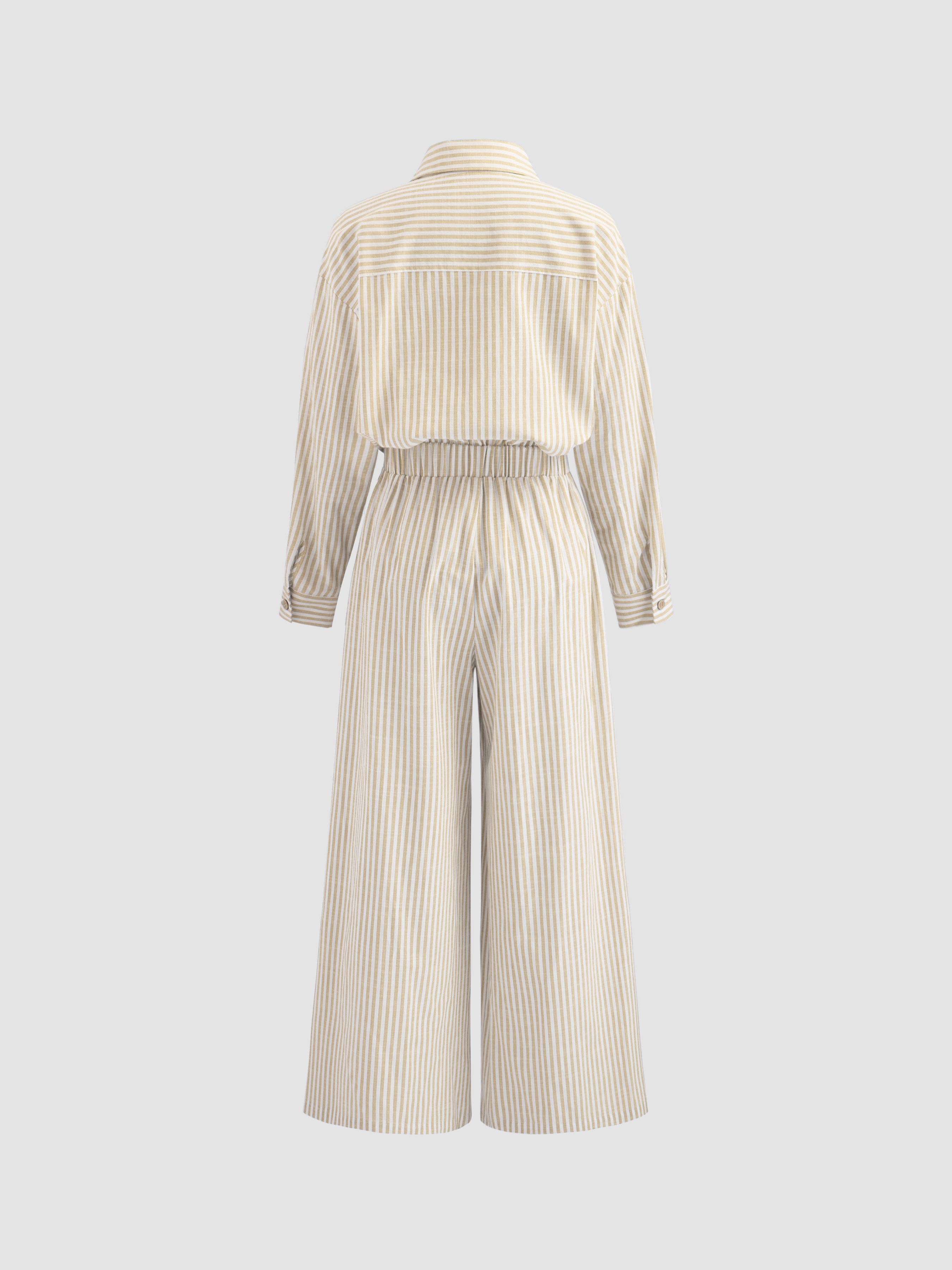 Woven Cotton-blend Collar Solid Striped Knotted Roll-up