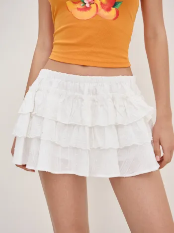 100% Cotton Mid Rise Broderie Anglaise Layered Mini Skirt
