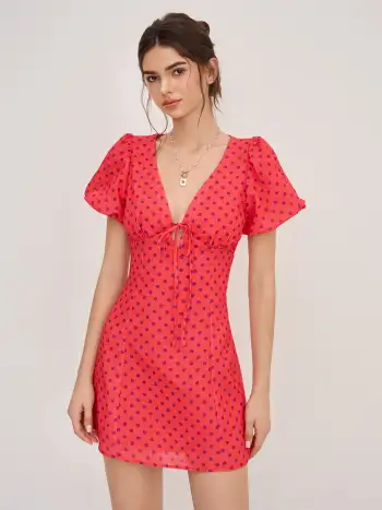 Jacquard V-neck Floral Zipper Mini Dress