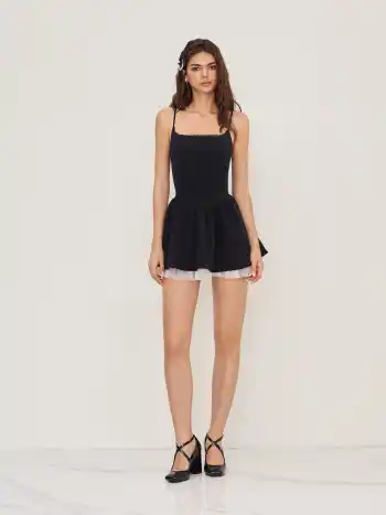 Square Neck Bowknot Ruffle Layered Mini Dress