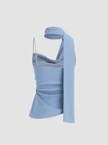 Halter Neckline Ruched Cami Top With Scarf