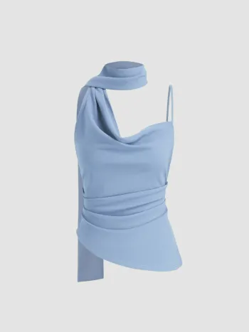 Halter Neckline Ruched Cami Top With Scarf