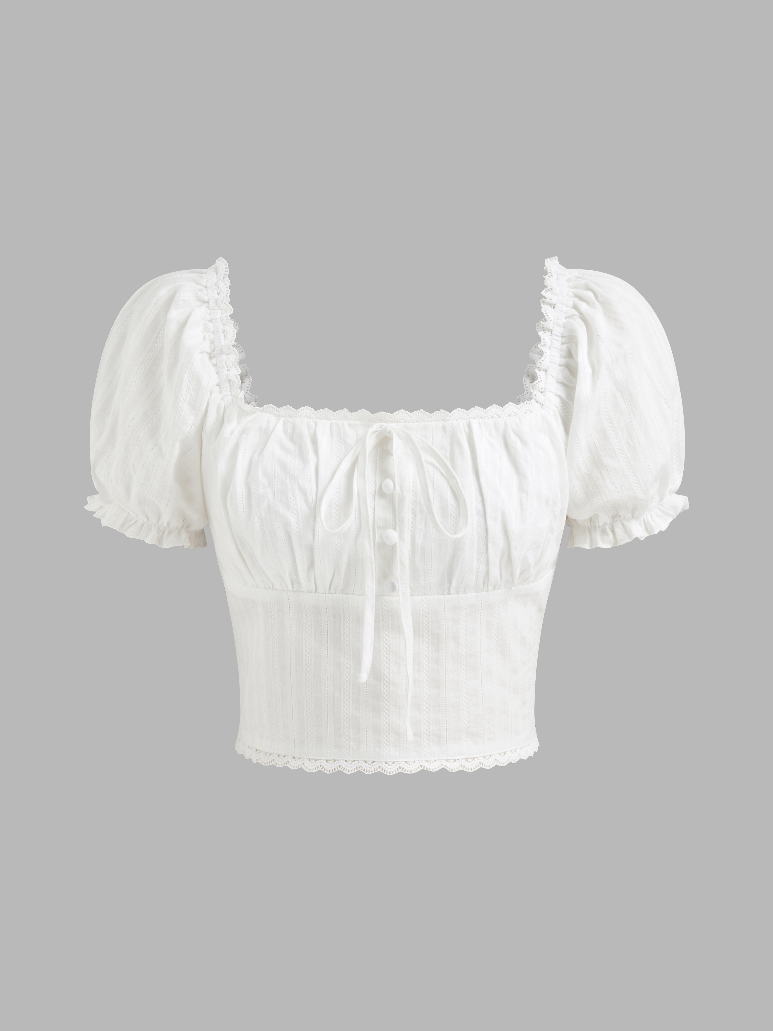 100% Cotton Broderie Anglaise Puff Sleeve Crop Blouse