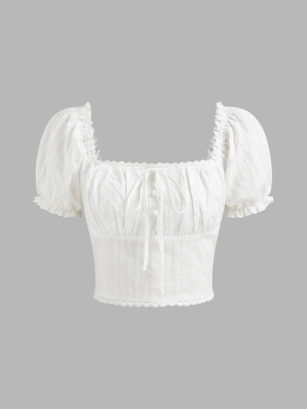 Tissé 100% Cotton Broderie Anglaise Puff Sleeve Crop Blouse For Congés