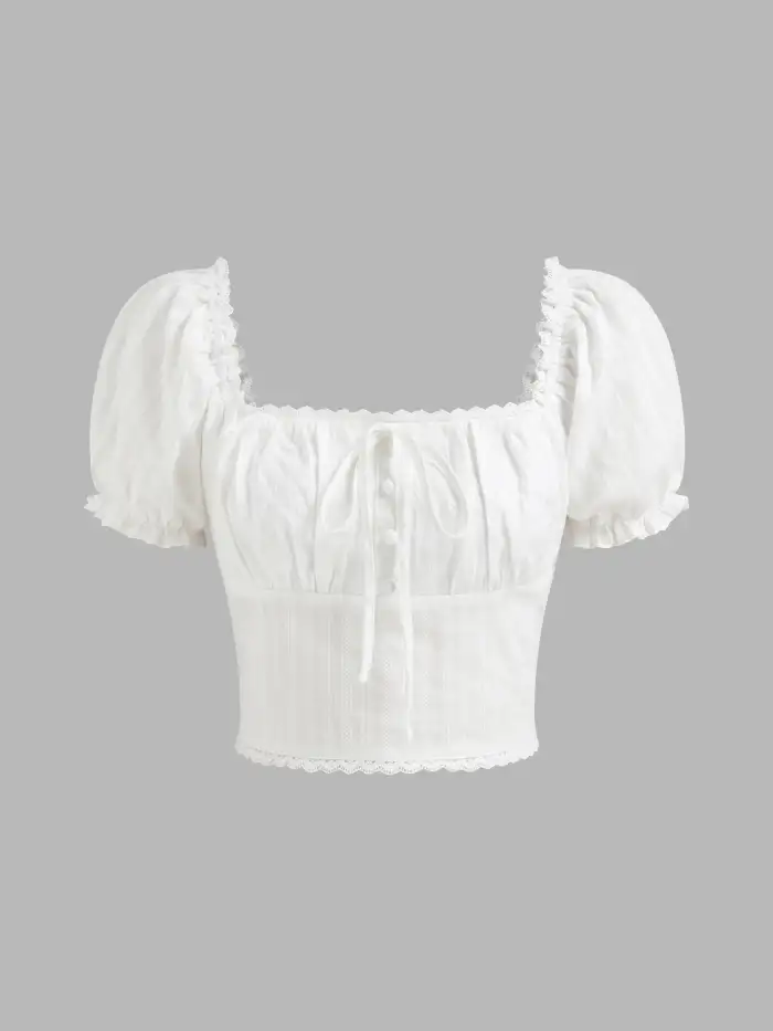 100% Cotton Floral Lettuce Trim Shirred Tank Top