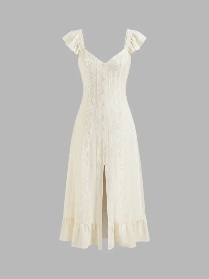 stella lace dress White Lace Tie Strap Sheer Trim Sleeveless Midi Dress  Sofi Stella Women's  & Children's Boutique